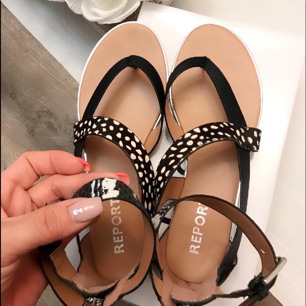 Report Conlan Genuine Cow Fur Ankle Strap Sandals